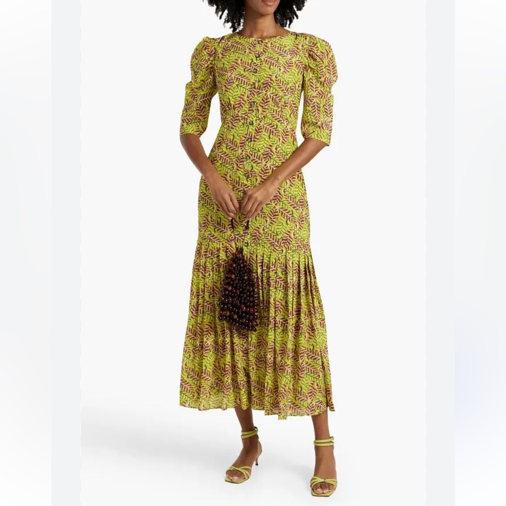 SALONI Colette pleated printed silk crepe de chine midi maxi dress